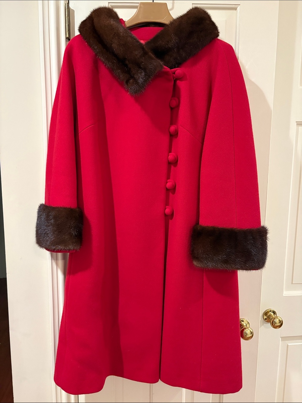 Red wool and real mink Stevens Forstmann coat